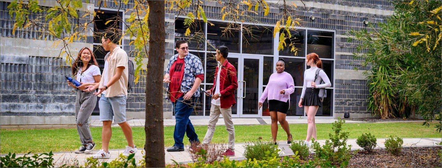 Students walking in garden