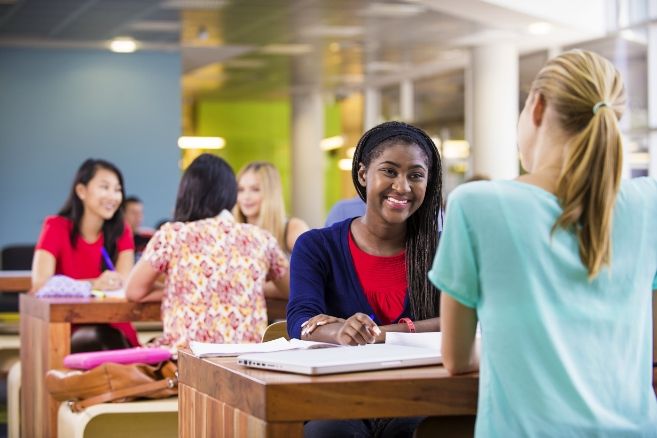 Female students studying
