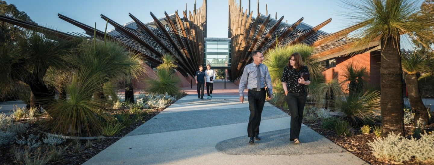 Group walking out of entrance