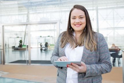 Off campus female using digital pad