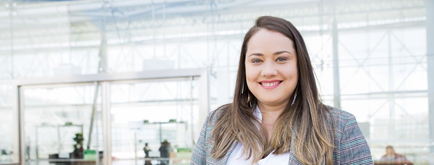 Off campus female using digital pad