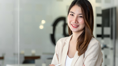 Off campus female working in office
